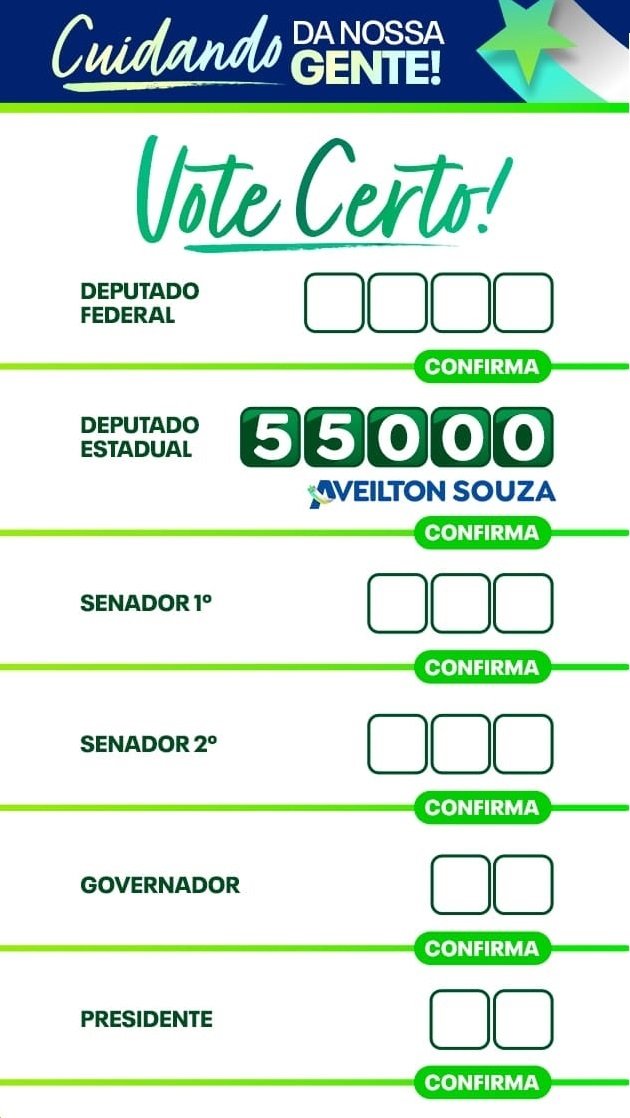 Verso do santinho de 55000 - Aveilton Souza - Deputado Estadual